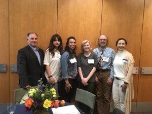 May 2019 (pictured from left to right) Michael Hearn, director of libraries, three NECC art students, Marc Mannheimer, art faculty, and Susan Leonardi, librarian: attending a “thank you” celebration with the Pozen’s at the M.F.A.
