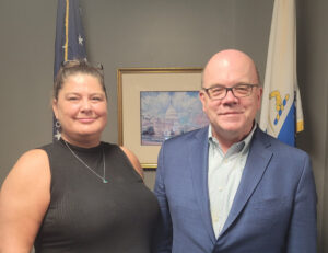 On left, Observer Editor-in-Chief/Opinion Editor Kim Zappala stands with U.S. Rep. Jim McGovern
