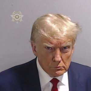 Photo of angry looking Donald Trump mugshot