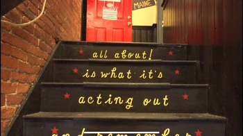 Stairs with writing on them that says all about is what I'd acting out