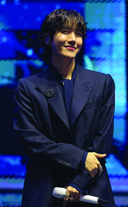 J-Hope dressing a dark blue suit