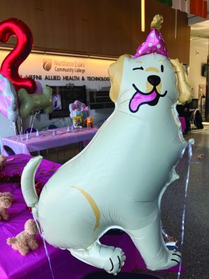 A large balloon shaped like a happy dog.