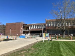 Photo of the B and E building under construction