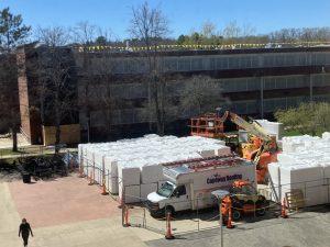 Photo of the B and E building under construction