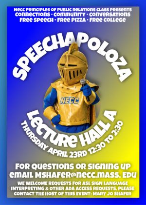 Flyer for Speechpalooza on April 23rd 12:30- 2:30p.m